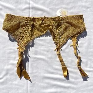 Aubade Paris France Embroidered Gold Garter Belt Lingerie Womens US Large